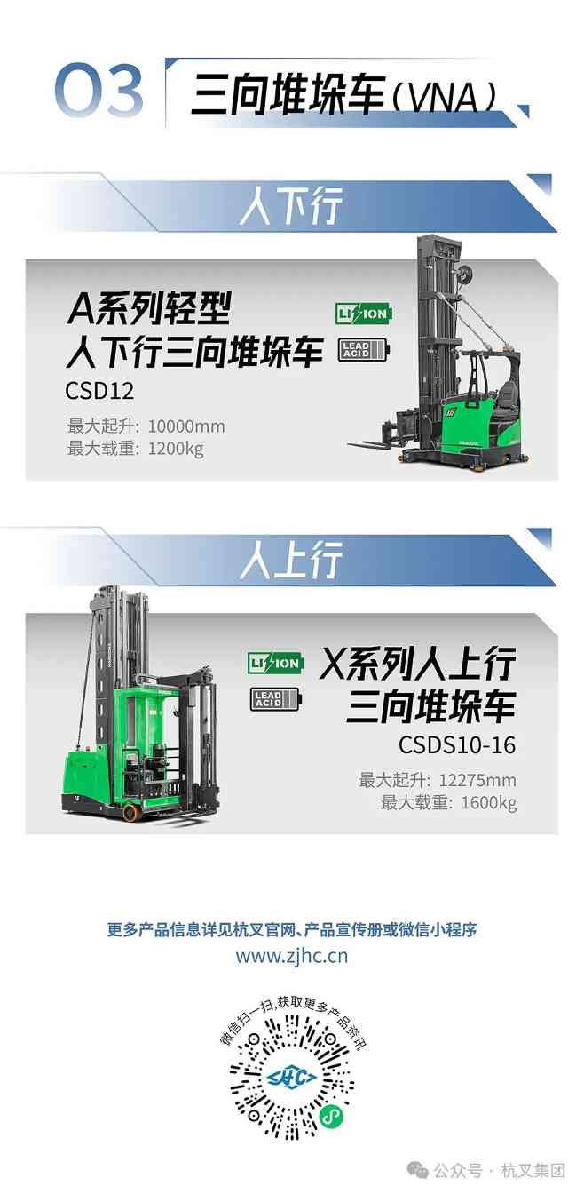 杭叉集团|产品矩阵——杭叉窄通道电动叉车(图6) 杭叉集团|产品矩阵——杭叉窄通道电动叉车(图6)